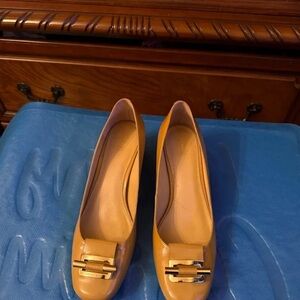 Michael Kors Tan Flats with Gold Buckle
